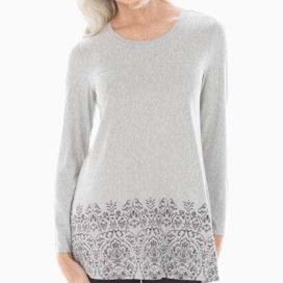 2/$35 Soma long sleeve border print tunic in heathered frost - Picture 1 of 9